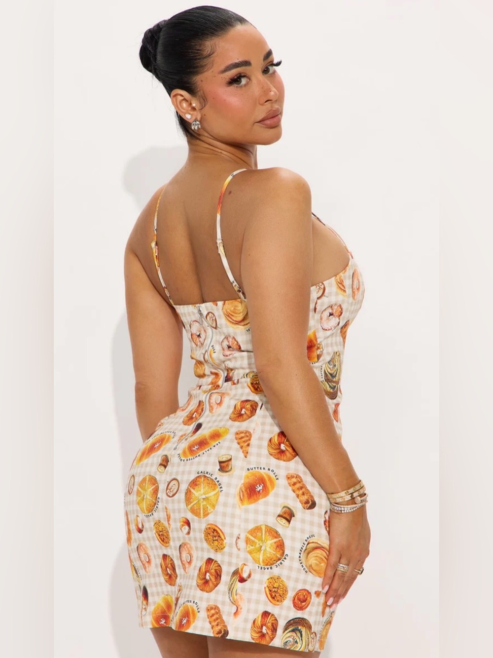Fashion Nova White Bread Print Spaghetti Strap Mini Dress - Picture 2 of 3